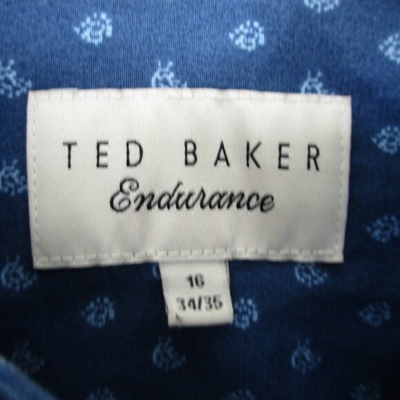 Ted Baker Shirt Mens 16 34 Blue Endurance Textured Striped Button Up Casual Work - Picture 4 of 12